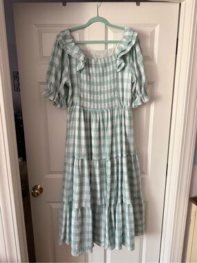 JessaKae Mint Gingham Smocked Tiered Dress